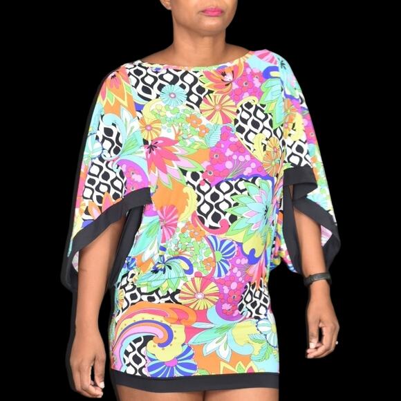 Trina Turk Swim Cover Up Pink Floral Colorful Multicolor Balboa Tunic Dress XS - Picture 1 of 13